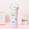 Nueva Taza de Café Portátil para Doble Bebida Termo de Acero Inoxidable de Doble Capa Gran Capacidad Portátil Linda Simple Taza con Popote