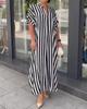 Vestido Listrado Casual Solto com Fenda - Tendência de Moda Feminina Transfronteiriça Europeia e Americana