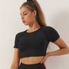 Traje de Yoga Cruzado Europeo y Americano sin Costuras de Manga Corta para Mujer Camiseta Deportiva de Fitness que Absorbe la Humedad Top Corto de Secado Rápido