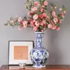 Jarrón de esfera celeste de porcelana azul y blanca de Jingdezhen, jarrón de flores de cerámica pintado a mano, decoración de modelo de sala de estar para el hogar de porcelana