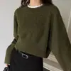 Suéter de punto de moda transfronterizo para mujer, nuevo de otoño e invierno, versátil, color liso, cuello redondo, listo para enviar, suéter personalizado, ropa de moda para mujer