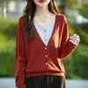 Nuevo cárdigan de lana de punto fino con bloques de color y cuello en V Otoño/Invierno para mujer, abrigo suéter de imitación de dos piezas de manga larga, top holgado