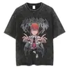Camiseta Vintage Lavada de Chainsaw Man Anime con Cuello Marinero y Patrón de Rayas, Camiseta Unisex Transpirable y Cómoda, Hecha en China