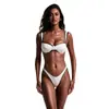 2026 Nuevo Bikini Europeo y Americano de Bloques de Color Blanco y Negro con Ribete Soporte de Acero Fruncido Bikini de Dos Piezas