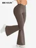 Calça de Yoga Lulu Nude Popular Transfronteiriça com Leve Flare, Cintura Cruzada, Secagem Rápida, Legging de Yoga Fitness Elástica Bumbum de Pêssego para Mulheres