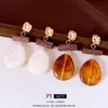 Brincos Redondos de Resina de Madeira Agulha de Prata Luxo Leve High-End Modernos Brincos Retrô Design de Nicho Sentido de Design Joia de Orelha Personalizada