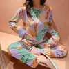 Pijamas para Mujer, Pantalones de Manga Larga para Otoño, Pijamas Sueltos de Dibujos Animados con Cuello Redondo, Trajes de Ropa para el Hogar para Mujer, Venta al por Mayor Directa de Fábrica