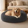 Cama para Cachorro de Veludo Doce Donut Filhote Gato Cama Calmante Animal de Estimação Almofada Redonda Capa Removível Quente e Confortável