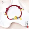 Pulsera de Hilo Rojo de la Fortuna Caballo de la Suerte con Cuentas Ojo de Gato de Cobre Chapado en Oro, Joyería de Mano Tejida Estilo Chino Nuevo