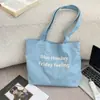 57262 Estilo Coreano Ins Letra Bordada Moda Mezclilla Bolso de Lona Bolso de Hombro de Mano Tote para Mujer