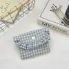 69203 Estilo Coreano Cuadros Volantes Bolsa de Almacenamiento Tela Botón a Presión Billetera Portátil Labial Cosméticos Bolsa Pequeña de Tela