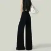 Jeans Preto Fluido de Perna Larga para Mulheres Cintura Baixa Solto Modelador Fashion Casual Outono/Inverno Novas Calças Retas de Comprimento Total