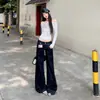 Verano 2026 Nuevo Retro Americano Azul Oscuro No Ajustados Micro-campana Jeans Sueltos Adelgazantes Versátiles De Largo Hasta el Suelo Para Mujer