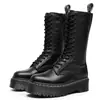 Botas de Motocicleta Gruesas con Suela de Goma, Línea Blanca Transfronteriza, para Mujer, Botines Cortos de 14 Ojales de Primera Capa, Botas Unisex de Piel Genuina, Punta Redonda, Estilo Europeo y Americano Moderno