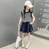Conjunto de Verano para Niñas 2025 Nuevo Elegante Moderno Chaleco Outerwear para Niños Grandes Verano Infantil Celebridad de Internet Calle Conjunto de Dos Piezas