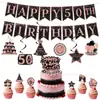 Nova Decoração de Fundo para Festa de 40 Anos Tema Rosa Dourado Sujo, Banner Cauda de Peixe, Decoração Pendurada Espiral