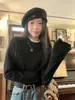 Camisa Básica Renda Patchwork Gola Alta Pure Desire para Mulheres, Camiseta Off-Shoulder de Manga Longa Outono/Inverno para Figuras Petite, Estilo Ins