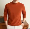 Camiseta masculina de veludo dupla face explosiva com mangas compridas para outono e inverno, roupa íntima térmica interna, gola semi-alta, suéter base masculino