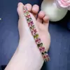 Pulseira de Turmalina Pura Natural com Cravação em Prata Esterlina S925, Cristais Limpos, Boa Cor, Pedra Principal 4*6mm