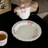 Dinastías Tang y Song Jade Arcilla Porcelana Blanca Pintado a Mano Cerámica Arita Lazo Soporte para Tetera Cerámico Accesorios para Ceremonia del Té Bandeja de Té para el Hogar Bandeja Seca para Té