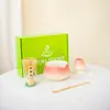 Juego de Té Matcha Rústico Estilo Japonés con Pintura de Paisaje, Tazón de Matcha con Pico, Batidor de Té de Cerámica, Juego de 8 Piezas en Caja de Regalo para Envío Transfronterizo
