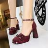 7729-H81 Sandalias de Tacón Alto con Hebilla Hueca Estilo Coreano para Mujer, Tacón Grueso, Plataforma, Tacón Alto, Cuadradas, de Ante, Zapatos de Mujer