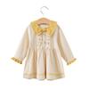 Vestido de menina primavera e outono estilo universitário fofo gola de boneca vestido floral de manga comprida vestido de algodão para senhora atacado