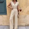 TikTok2026 Verano Nuevo Estilo Campestre Francés Mangas Volantes Fruncidas Cuello en V Nudo de Lazo en la Espalda Mono