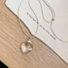 Nuevo Collar con Colgante de Corazón Esmaltado Transparente Coreano Japonés Cadena para Clavícula de Lujo Ligero y de Alta Gama Moda de Nicho Versátil