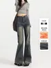 Jeans Americano Retrô de Cintura Alta, Perna Reta, Micro Flare para Mulheres, Novo Outono/Inverno, Com Veludo, Emagrecimento, Não Gruda nas Pernas, Calça Flare Comprida