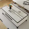 Alfombrilla Retro Francesa de Cuero Blanco y Negro con Flores para Mesa de Café, Impermeable y a Prueba de Aceite, Sin Lavado, Piel Suave, Alfombrilla para Mesa de Comedor, Alfombrilla Protectora para Mesa