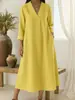 Transfronterizo 2026 Europeo y Americano Primavera Nuevo Casual Cuello en V Algodón y Lino Manga Larga Línea A Vestido Simple Holgado Largo