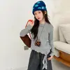 Conjunto Casual para Niñas 2026 Otoño Nuevo Estilo para Niños Mayores, Camiseta de Cinta Falsa de Dos Piezas y Pantalones Rayados, Ropa de Otoño para Niños