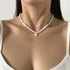 Collar de cuentas de arroz coloridas retro europeas y americanas para mujer, apilable, de estilo dulce y cool, con colgante en forma de corazón con aceite goteando, collar para la clavícula