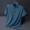 Camisa polo popular de estilo japonés y coreano de seda helada de alta elasticidad sin costuras para hombre, de manga corta, de verano para negocios, secado rápido, de nailon-spandex, fabricante de camisetas