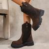 Botas de Cavaleiro de Cano Médio com Solado Grosso para Mulheres, Botas de Chaminé Finas com Bico Redondo Costuradas, Botas de Couro de Tamanho Grande para Mulheres Amazon