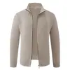 Suéter chaqueta de punto jacquard con cuello alto para hombre, comercio exterior transfronterizo, otoño e invierno, chaqueta cárdigan gruesa con cremallera y forro polar para hombre