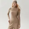 Suéter Kang Sai Ni 100% Caxemira Pura Feminino Gola Semifechada Outono/Inverno Listrado Slim Fit Valorizador Malha Camada Base Suéter