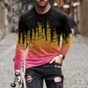 Camiseta Casual Masculina com Gradiente de Manga Longa - Poliéster, lavável à máquina, gola redonda - Escolha perfeita para outono e inverno