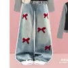 Estiloso Estilo Coreano Meninas Primavera/Outono Novo Design Sensação Duas Peças Falsas Manga Longa Calça Jeans Fashionable Conjunto de Duas Peças