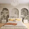 Papel Tapiz Estilo Retro Francés Jungla Estilo Crema Cubierta de Pared de Arco Sala de Estar Sofá Casa de Huéspedes Papel Tapiz Estilo Nanyang Papel Tapiz de Dormitorio