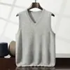 Chaleco de Cachemira con Cuello en V para Hombre, Chaleco de Punto sin Mangas de Cachemira de Color Sólido, Chaleco Suéter Cálido y Amigable con la Piel