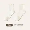 Meias com Borda Franzida para Mulheres, Meias de Algodão com Renda para Meia-Panturrilha da Primavera, Meias Casuais de Algodão Estilo Japonês da Moda, Meias Brancas Largas, Zhuji