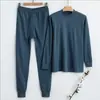 Conjunto de Ropa Interior Térmica para Hombres y Mujeres, Cuello Redondo, Algodón Puro, Cálido, Corte Ajustado, Delgado, Elástico, Ropa de Otoño
