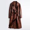 102 Chaqueta de Cuero Genuino Invierno Nuevo Estilo Gama Alta Vintage Sensación de Cera de Aceite Melard Piel de Vaca Abrigo Largo Oversize Gabardina