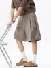 Shorts de traje a rayas retro americano, pantalones finos de verano de longitud media, holgados y sencillos, shorts casuales plisados hasta la rodilla