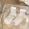 Meias de Renda Estilo Cass Ballet para Mulheres, Meias Transparentes Respiráveis de Seda de Vidro para o Verão, Meias de Cano Médio, Meias Largas Estilo Japonês