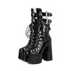 Botas de Tacón Grueso Ultra-Altas de Plataforma, Botas Negras de Charol con Hebilla Cuadrada, Zapatos de Algodón Cálidos con Forro de Felpa, Botas Altas