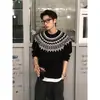 Tricô Fair Isle Preto Retrô Americano Masculino Outono Jacquard Gola Redonda Tricô Camisa Camada Base Cleanfit