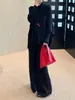 Conjunto de Tricô Temperamento para Mulheres 2026 Outono/Inverno Novo Suéter Solto Emagrecedor Manga Morcego Calça Wide Leg de Cintura Alta Conjunto de Duas Peças